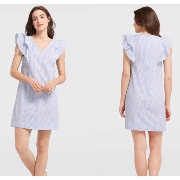 Draper James Striped Ruffle Sleeve Shift Dress Cotton - Picture 1 of 8